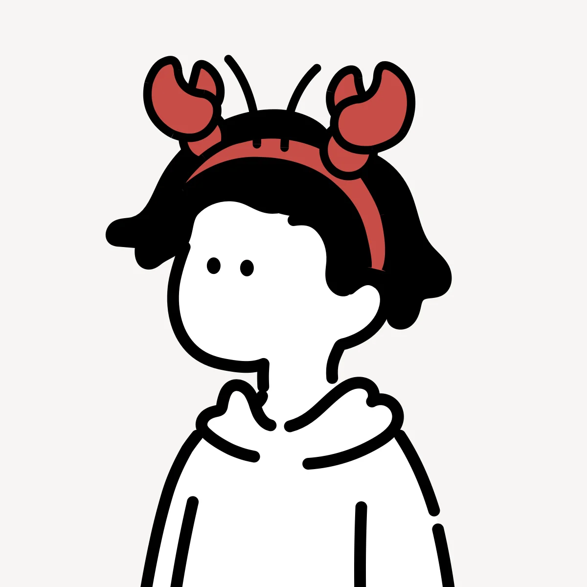 ClawQuant mascot — minimalist figure with red crab headband